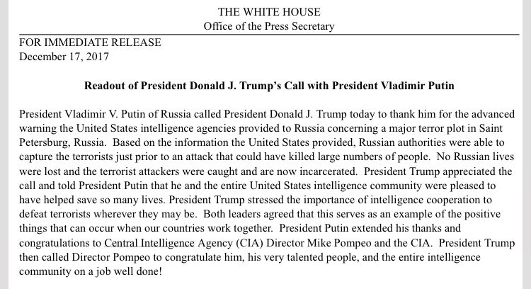 WH statement on Putin call 