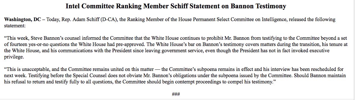 Schiff statement on Bannon